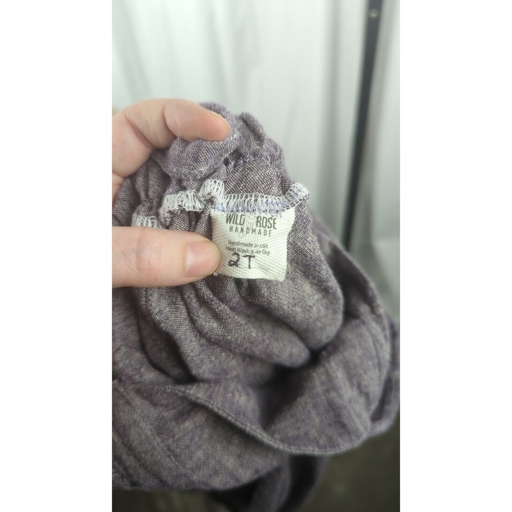 WILD ROSE handmade Flutter Dress Purple Cross Back Linen 2T - Picture 3 of 4